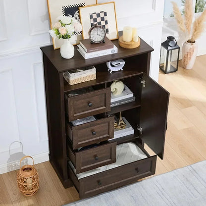 Chest of Drawers with Wooden Drawers and Cross Door, TV Stand