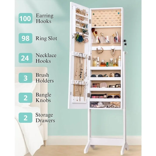 Jewelry Armoire, 60" Full Length Mirror with Jewelry Storage
