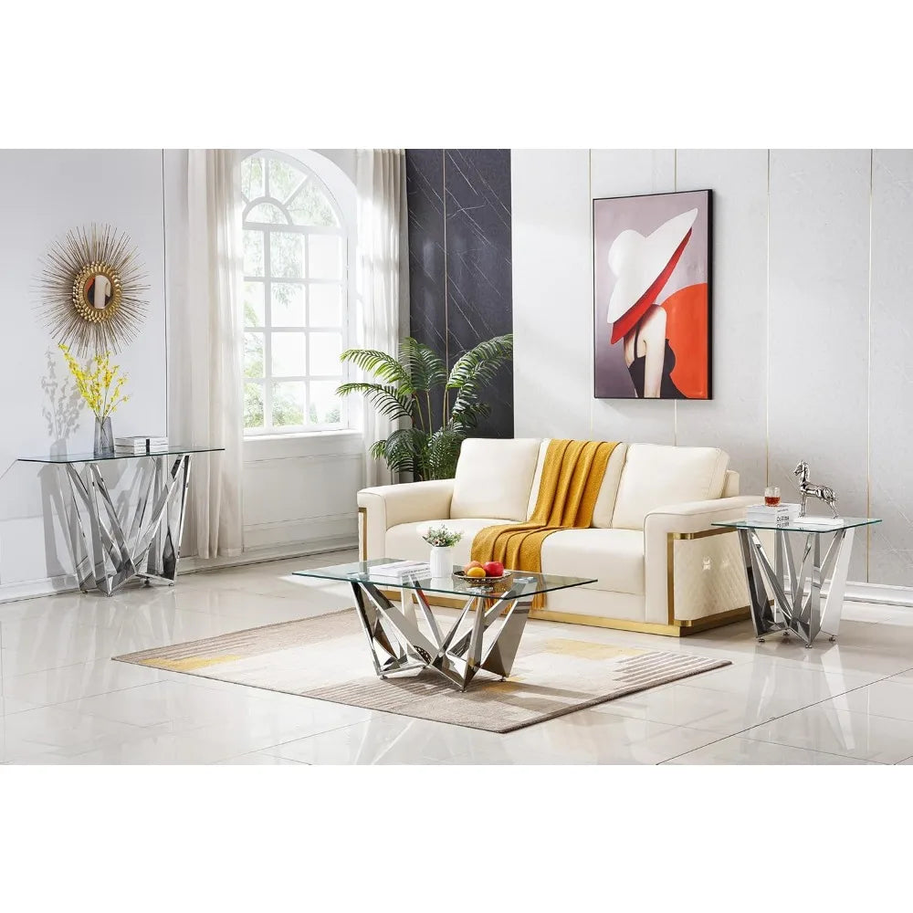 47 inch Glass Console Table with Stainless Steel Frame