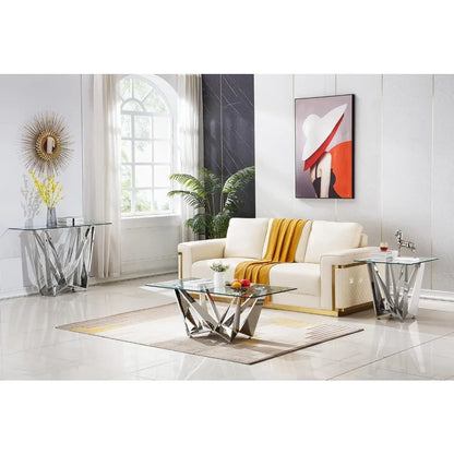47 inch Glass Console Table with Stainless Steel Frame