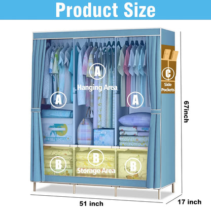 Closet Wardrobe Organizer Storage Rack, Portable, Dustproof, Non-woven Fabric Quick and Easy to Assemble