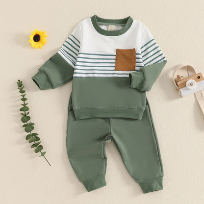 6M-2T Boys Outfit, Long Sleeve Stripes Sweatshirt with Elastic Waist Sweatpants