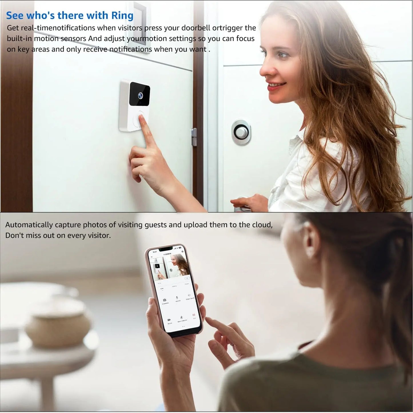 Doorbell Smart Home Door Bell Wireless Rechargeable Battery Outdoor HD Camera Two Way Audio Visual phone