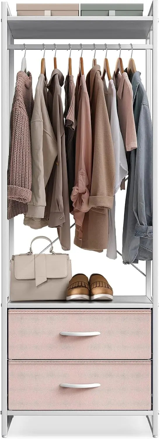 Clothing Rack with Drawers, Wood Top, Steel Frame, & Fabric Drawers