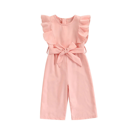 1-6Years Toddler Baby Girl Summer Romper, Solid Pink ,O-Neck Jumpsuit