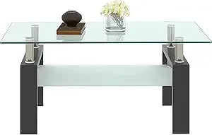 3 Piece Black Glass Table Set, Including 1 Coffee Table and 2 End Side Tables