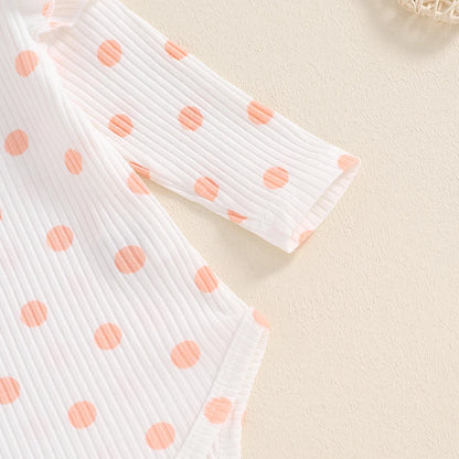 0-18M Baby Girls Fall Outfit, Long Sleeve Dots Print Romper with Pants and Bowknot Headband Clothing Set