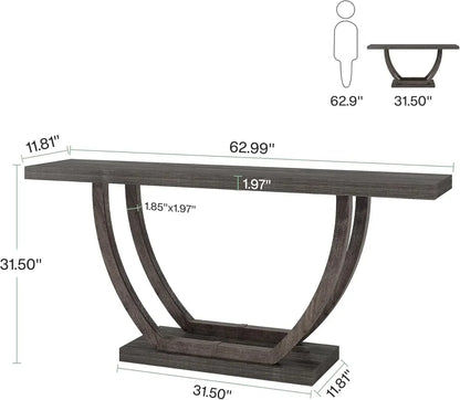 63-Inch Skinny Console Table with Geometric Base