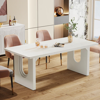 71" Large Kitchen Dining Table with Wood Pedestal Base, Seats 6-8