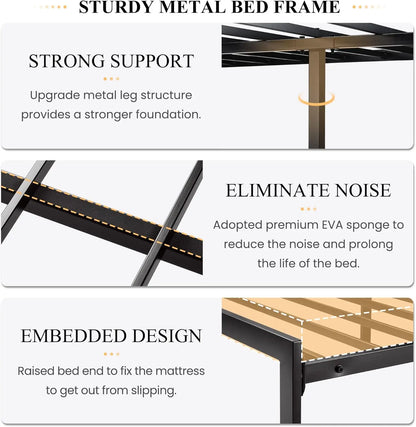 King Size Platform Bed Frame with Upholstered Headboard, Metal Slats Support, Noise Free