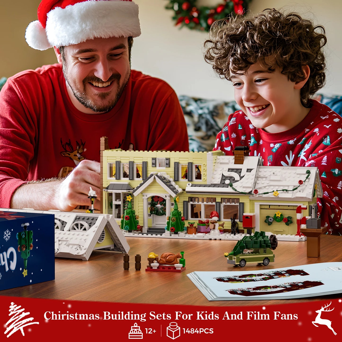 Christmas Holiday Snow Village Blocks Toys with Clark's Car,Gifts for Boys, Girls (1484 pcs)