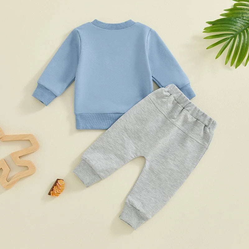 2 Piece Outfit 6MO-3T Boy Fall Clothes, Letter Print Long Sleeve Sweatshirt and Elastic Pants