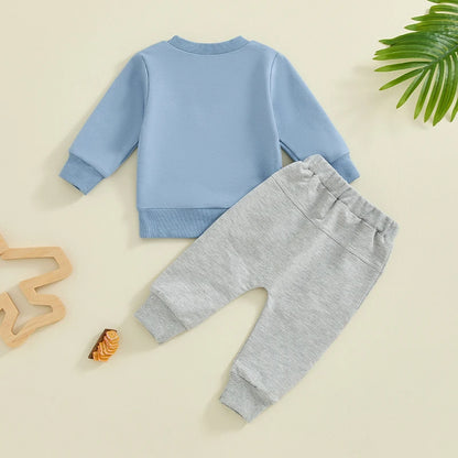 2 Piece Outfit 6MO-3T Boy Fall Clothes, Letter Print Long Sleeve Sweatshirt and Elastic Pants