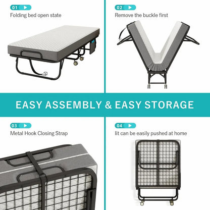 Portable Cot-Size Rollaway Bed with Memory Foam Mattress