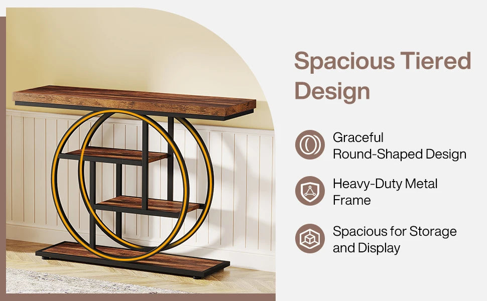4-Tier Entryway Table, 41.3-Inch Industrial Sofa Table for Living Room, Foyer Hallway Table for Entrance
