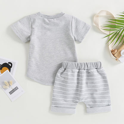 6MO-3T  Boys 2Pcs Summer Set, Short Sleeve, Crew Neck