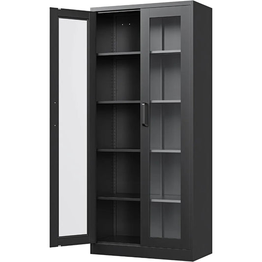 67 Inches Curio Cabinet with 4 Adjustable Shelves,Tempered Glass Display Case