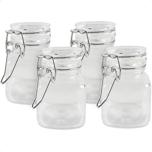 3 1 4" Square Glass 3oz Jar with Hinge Glass Lid for Home Kitchen