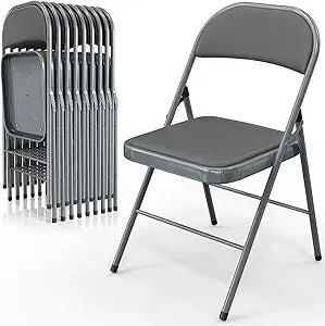 10 Pack Folding Chairs with Padded Seats, Capacity 350 lbs, Black