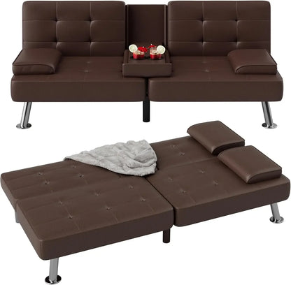 Folding Futon Set Convertible Recliner Lounge with Cup Holders, Removable Armrests