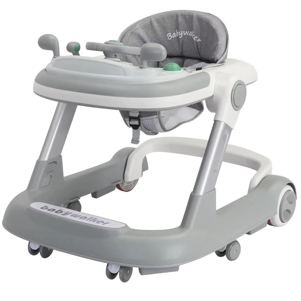 Toddler Baby Push Walker with Removable Feeding Tray and Music Tray(Without Battery), Foldable Walker