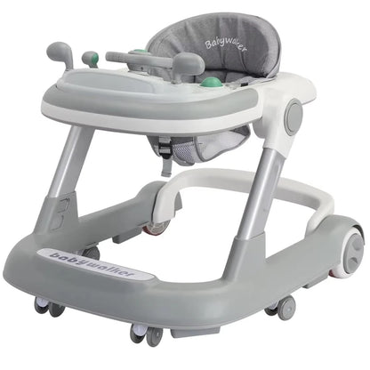 Toddler Baby Push Walker with Removable Feeding Tray and Music Tray(Without Battery), Foldable Walker