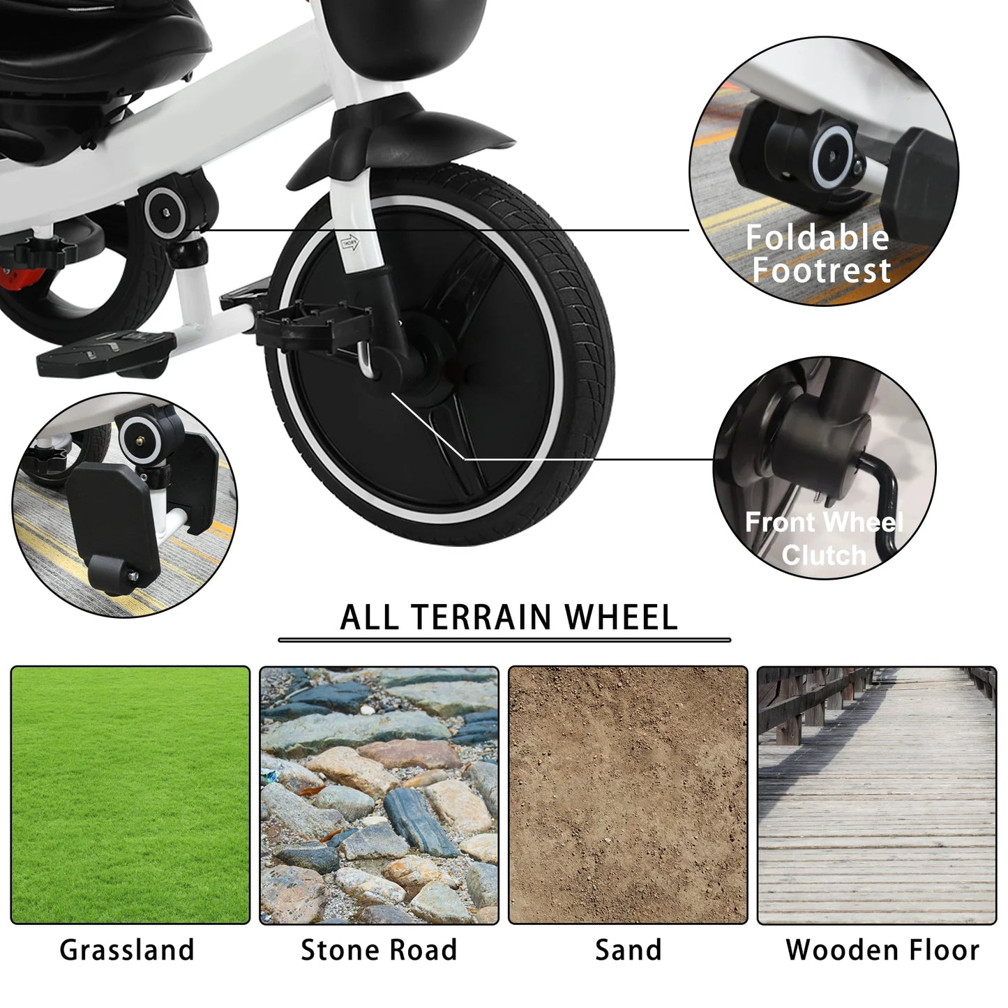 Stroller Tricycle Ride Bike , 5-in-1, Adjustable Canopy, Sitting & Lying, Assembly,1-5 Years