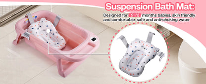 Baby Bath Tub with Soft Cushion & Thermometer, 0-36 Months,Portable Travel Baby Tub