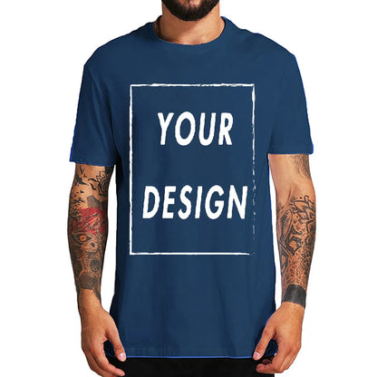Custom Male T-shirt, One-Side Print Personalized, Make Your Photo, Text Gift 100% Cotton Soft Casual T Shirt Made in US