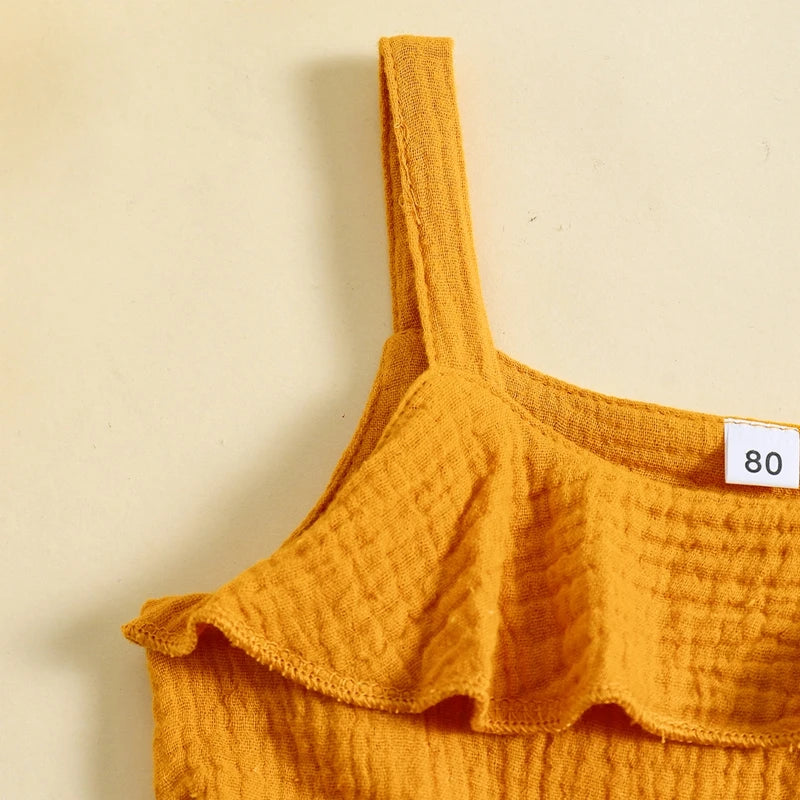 6 MO-4Y Girl Summer Dress, Casual Sleeveless, Square Neck, Belted Dress
