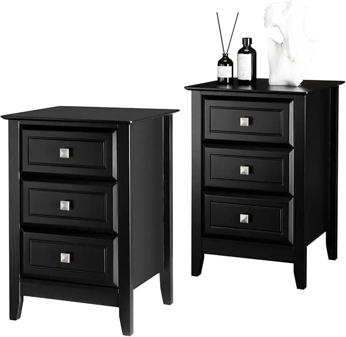Set 2, 18.54" W Nightstand with Charging Station, 3 Drawer side stands,
