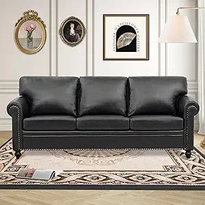 Brown Leather Couch/Sofa with Detachable Cushions 84" and Matching Chair (sold separately)