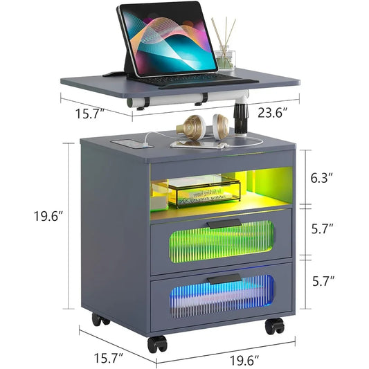 LED Nightstand Set of 2 with Wireless Charging Station, Smart Night Stand with Adjustable Rotary Table