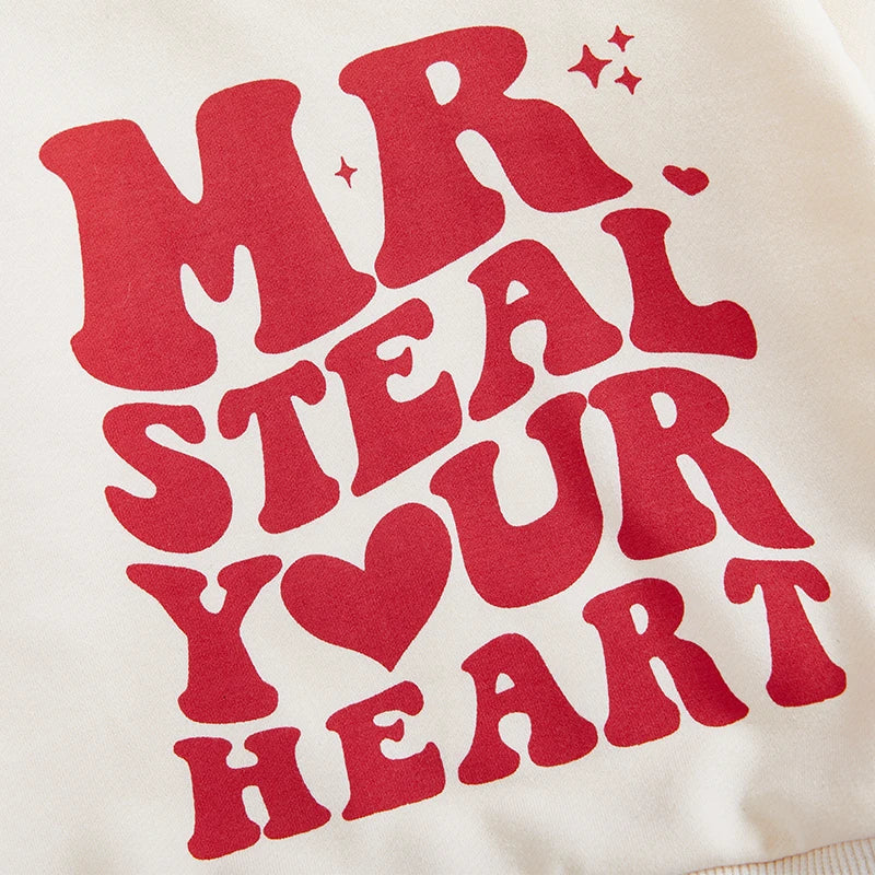 Toddler Baby Boy Valentines Outfit, Letter Print Long Sleeve Sweatshirt and Elastic Pants