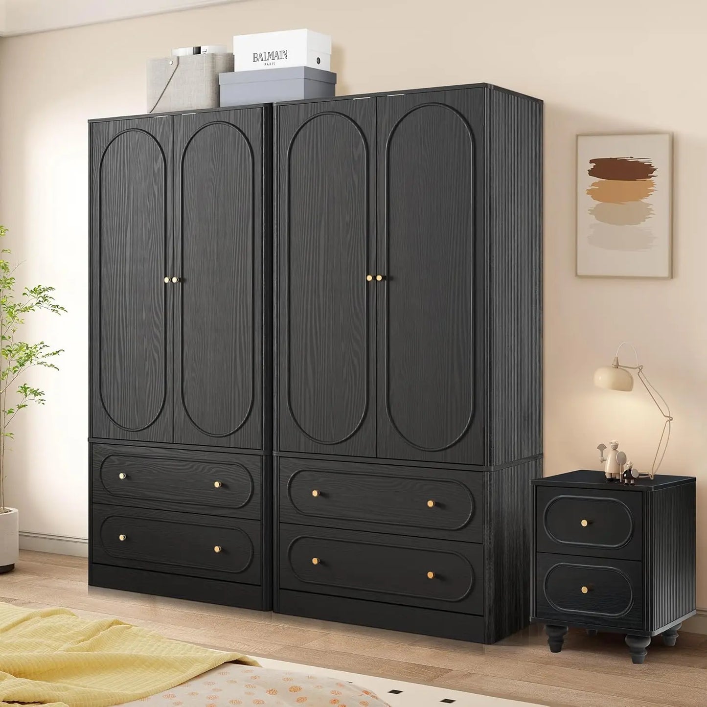 Freestanding Armoire Closet with 2 Doors and 2 Storage Drawers