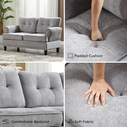 Loveseat with Rivet Accents and Wooden Legs