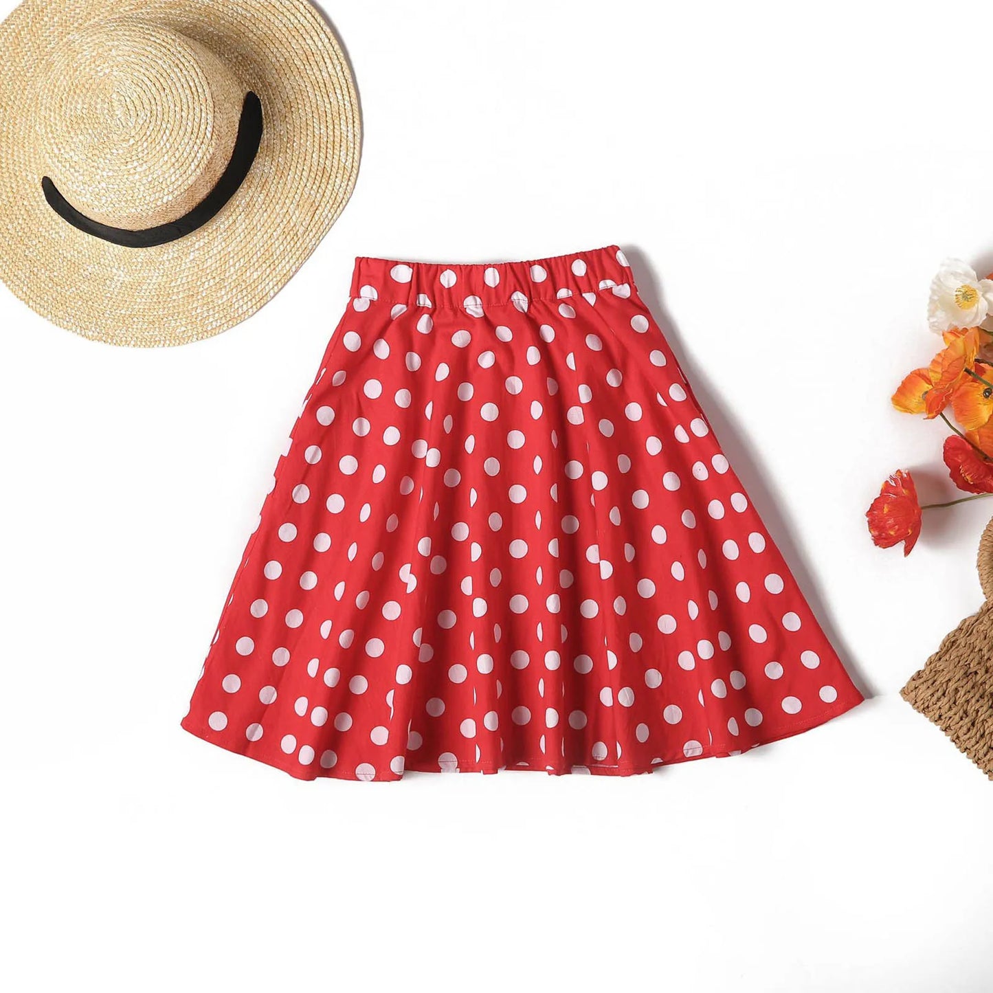 Polka Dot Cotton Skirts Clothes, Elastic Waist