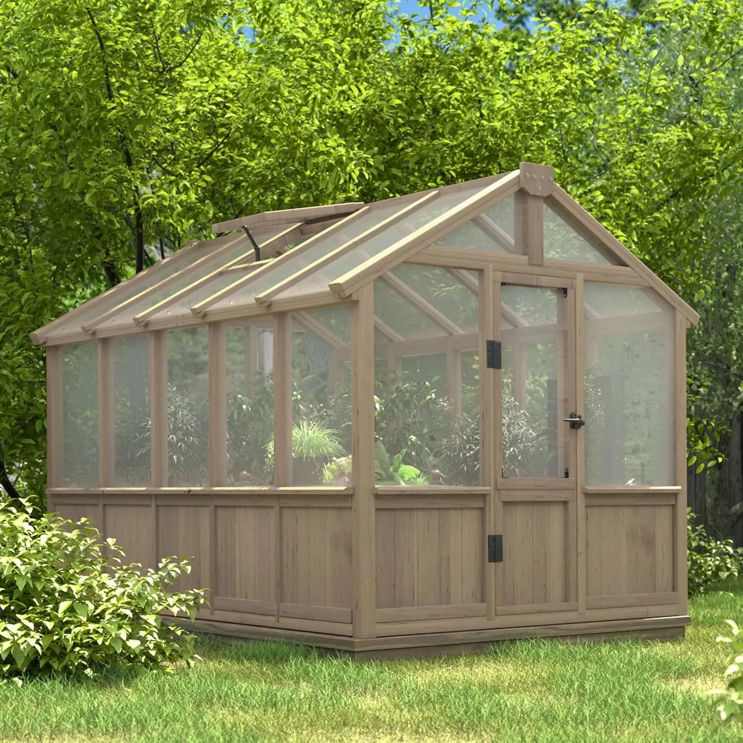6x10 FT, 6MM Thick Polycarbonate Panel, Wooden Walk-in Greenhouse Kit with Lockable Door