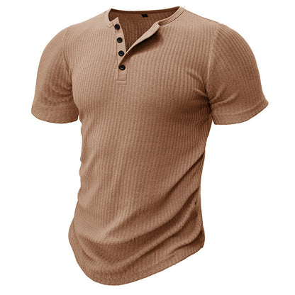 Muscle Slim Fit Short Sleeve T-shirt, V-neck Collar