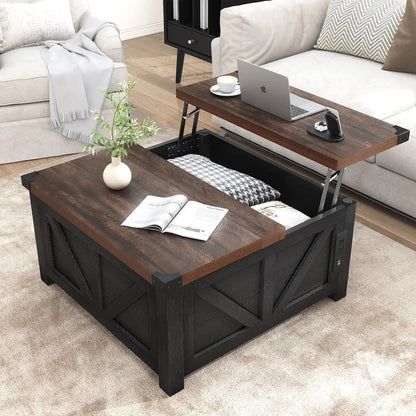 Farmhouse Lift-Top Coffee Table w/ Storage & USB Charging Station