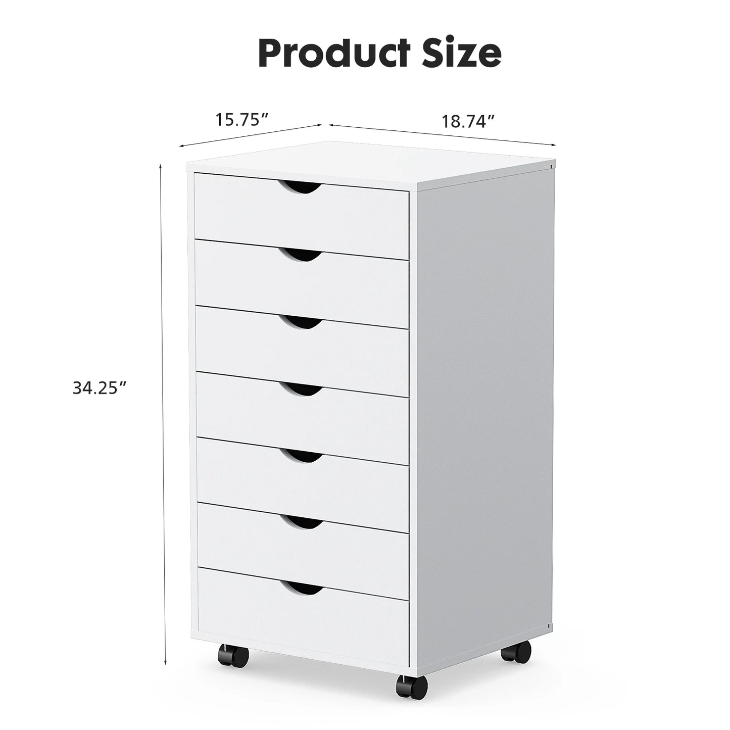 7 Drawer Chest Storage Cabinet, Wooden File Office, Mobile Cabinet on Wheels