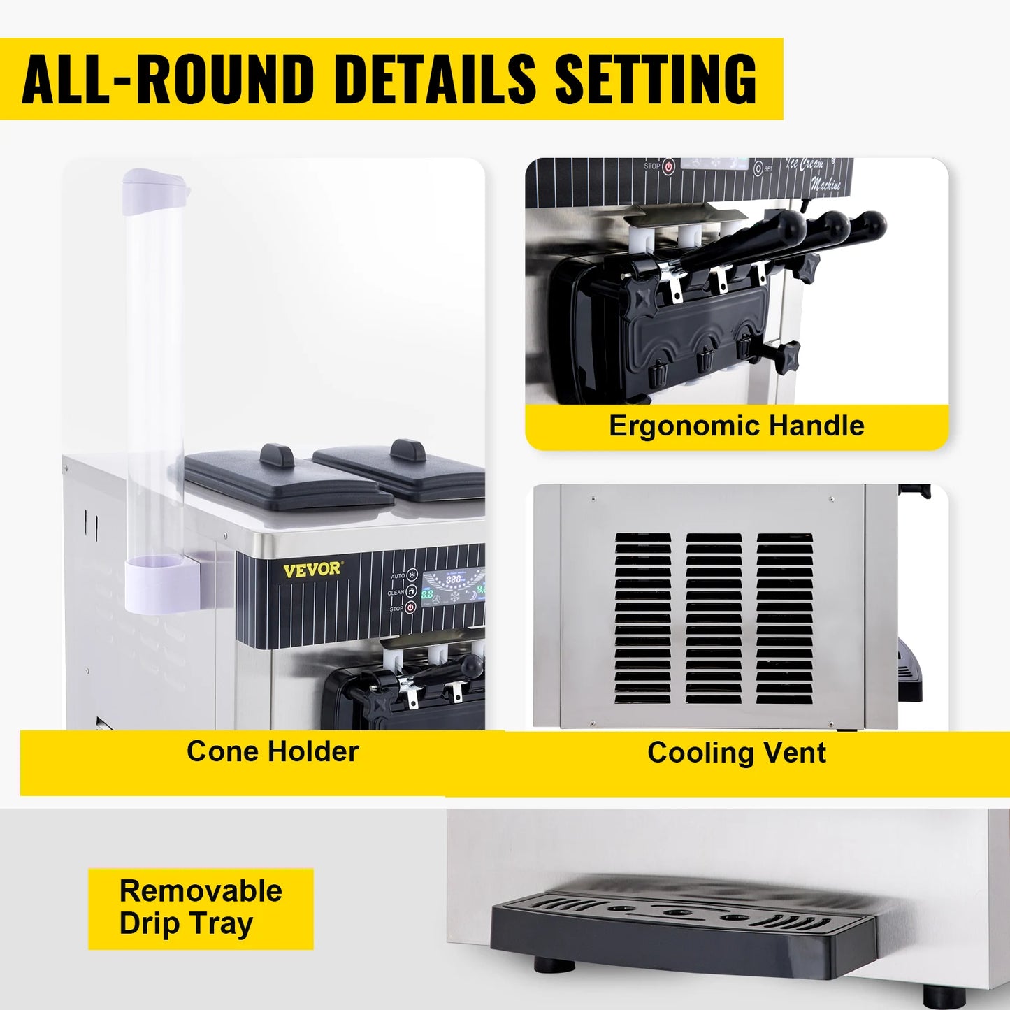 VEVOR Soft Ice Cream Machines 18-28L/H Commercial Sorbet Coolers Tricolor Desktop Sweet Cone Freezing Equipment Vending Machine