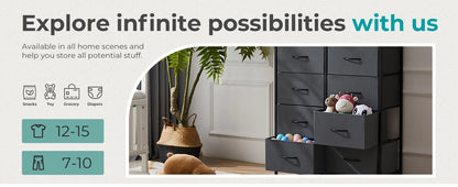 Bedside Table With 10 Fabric Drawers, Steel Frame