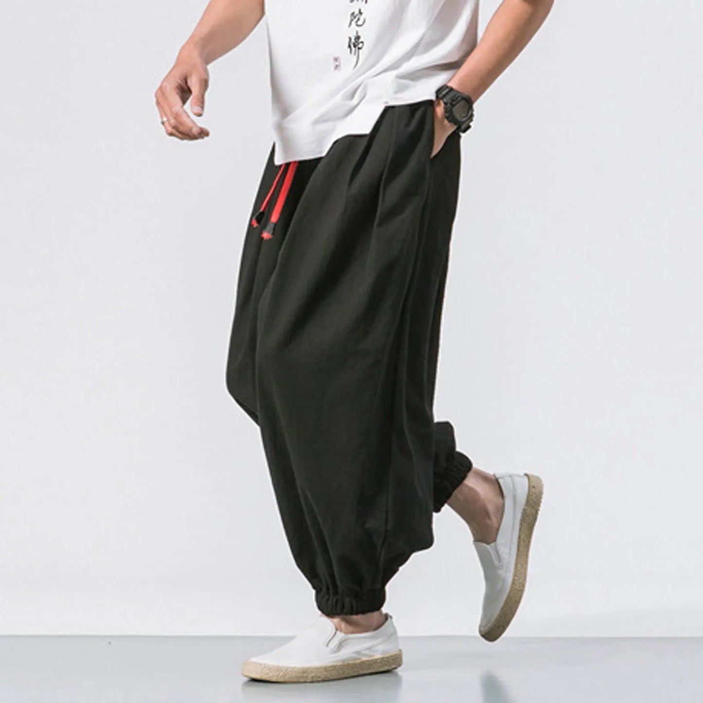 Oversize Loose Harem Pants, Chinese Linen, Overweight Sweatpants