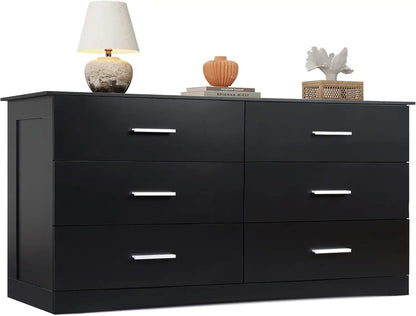 Wide Chest of Drawers with 6 Drawer, Oak