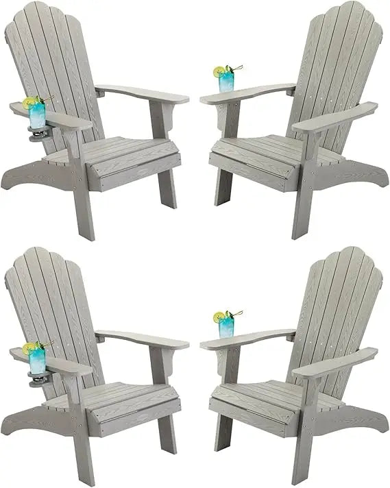 Set of 4 Oversized Adirondack Chairs Weather Resistant with Cup Holder
