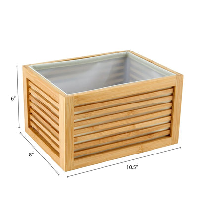 Bamboo Slatted Basket Organizer Decorative Storage Rectangle Lined Multiuse