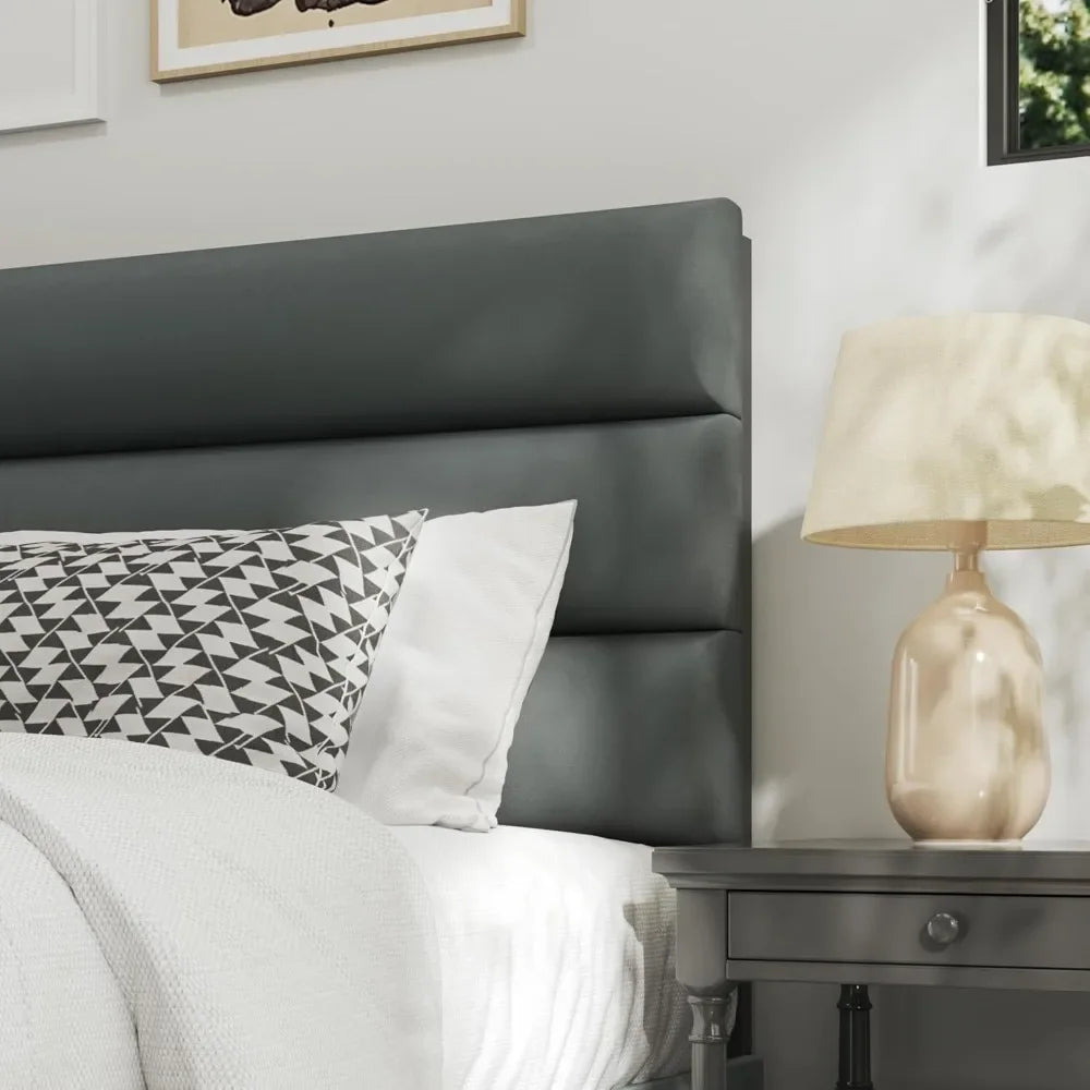 Platform Bed Frame with Velvet Upholstered Headboard, No Box Spring Needed, Sturdy Metal Support, Noise Free