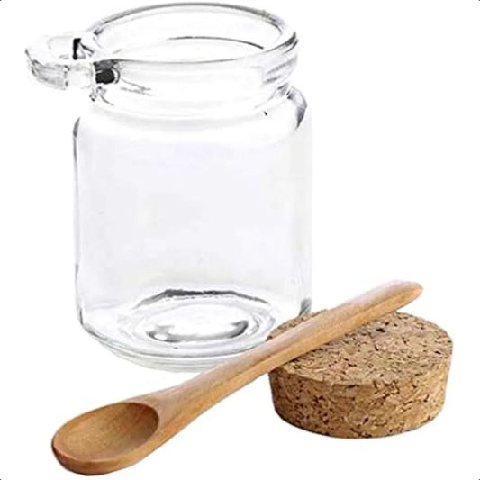 8oz 250ML Reusable Thick Clear Glass Storage Jar with Cork Stopper and Wooden Spoon For Keeps Food Dry Fresh for Home Kitchen B