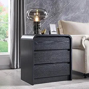 23.6'' Wide Wood Bedside Table w/3 Storage Drawers, with Charging Station